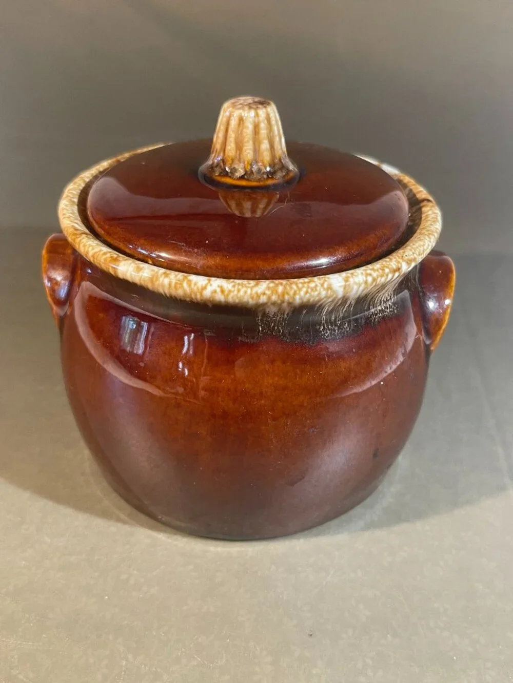 Hull Oven Proof Brown Drip Glaze Individual Bean Pot & Lid Vintage 4